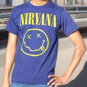 Nirvana t shirt heathered blue short sleeve size medium -Unisex